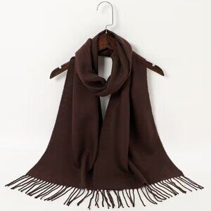 New Unisex Chocolate Brown Knit Warm Winter Fringed Scarf 67" x 12"